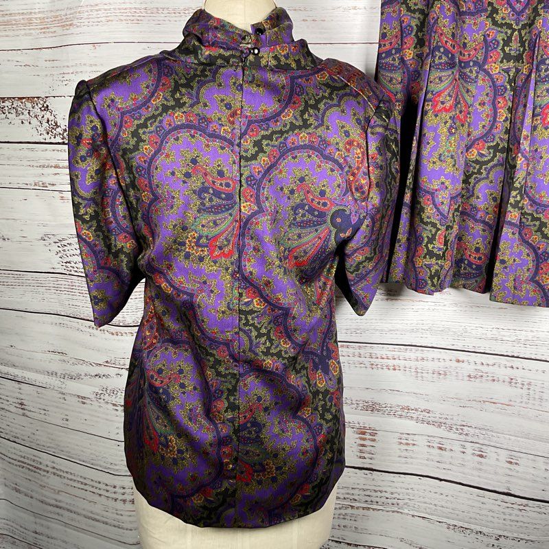 GLORIA SACHS Women's Purple Paisley Print Skirt Set- SZ 12