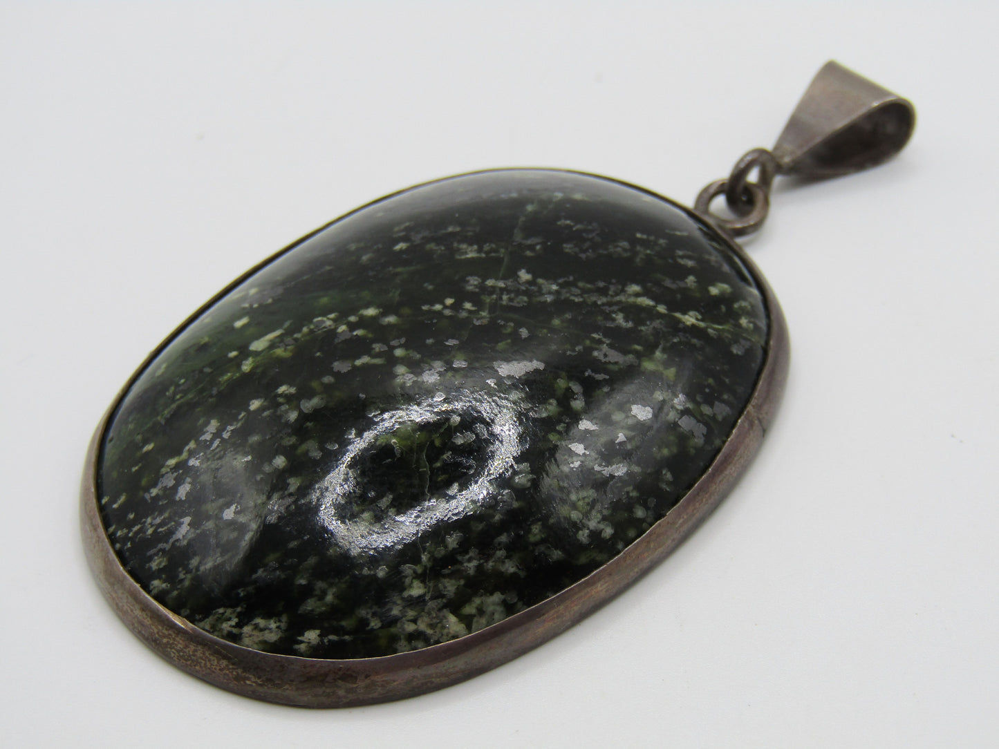 Vintage Sterling Silver Moss Agate Pendant