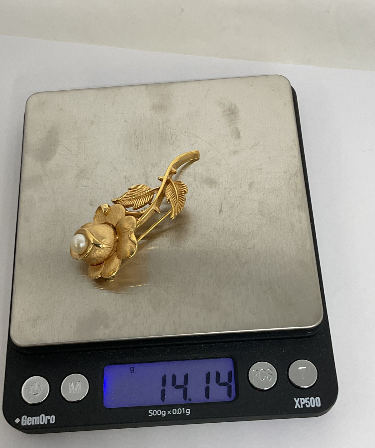 Trifari Gold Tone Vintage Flower Brooch Faux Pearl