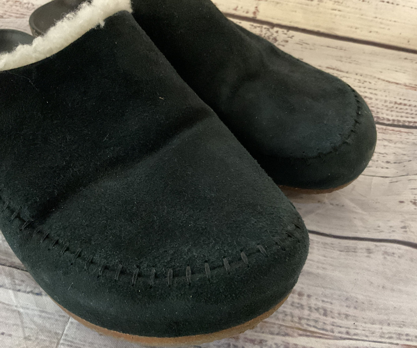 Jenni Kayne Suede Leather Shearling Lined Mules Black 6.5