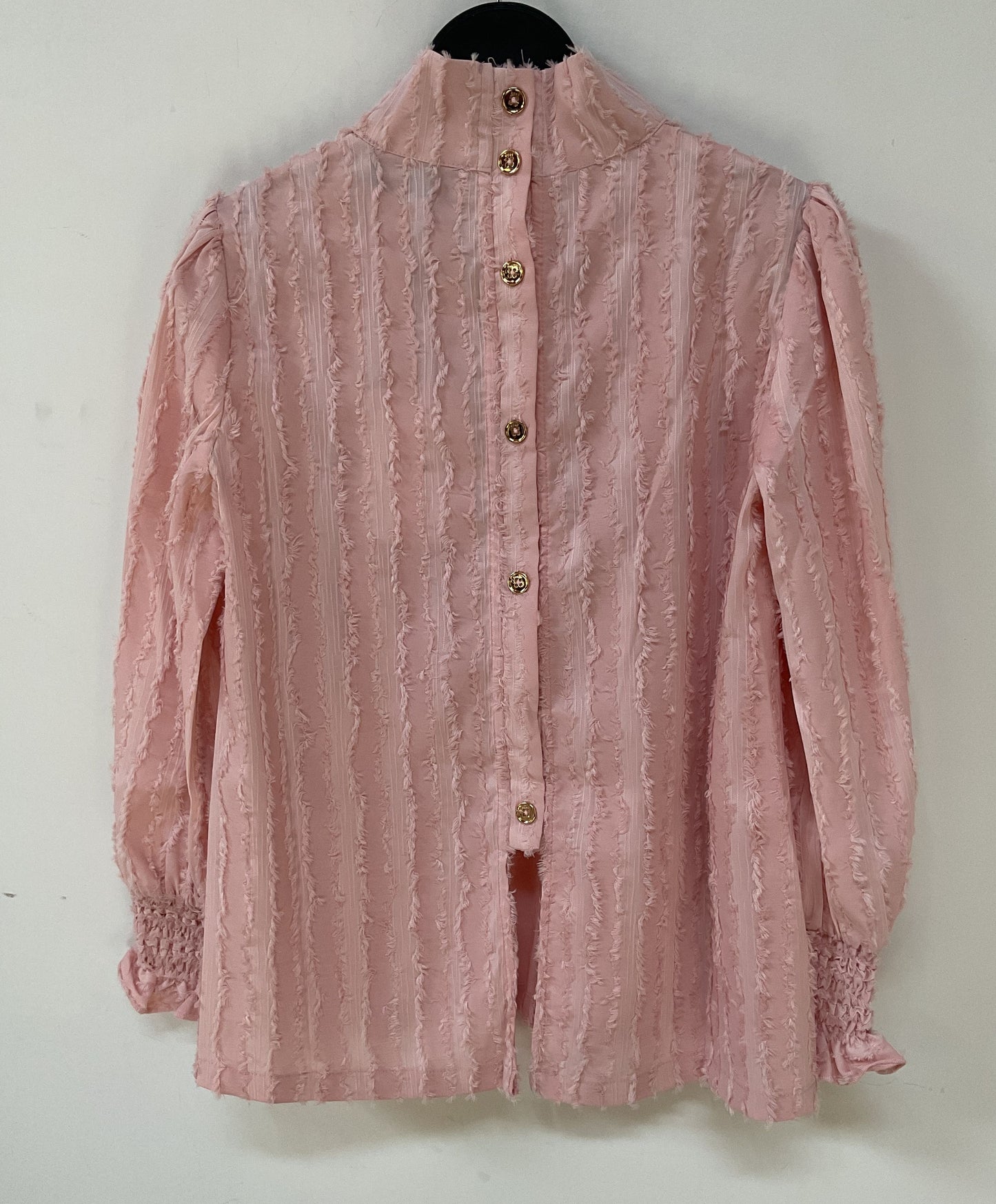 Buru Women's Pink Blush Fringe Long Sleeve Mod Top Blouse Size XS