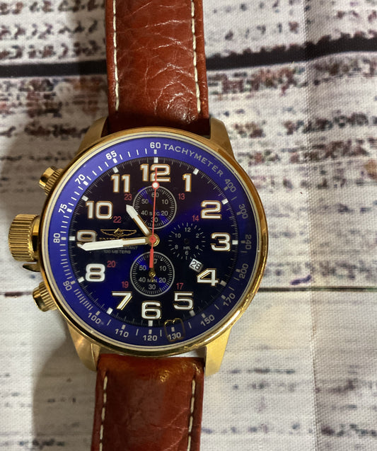 Invicta 3329 Mean's Watch Gold Stainless Steel case Brown Leather Band