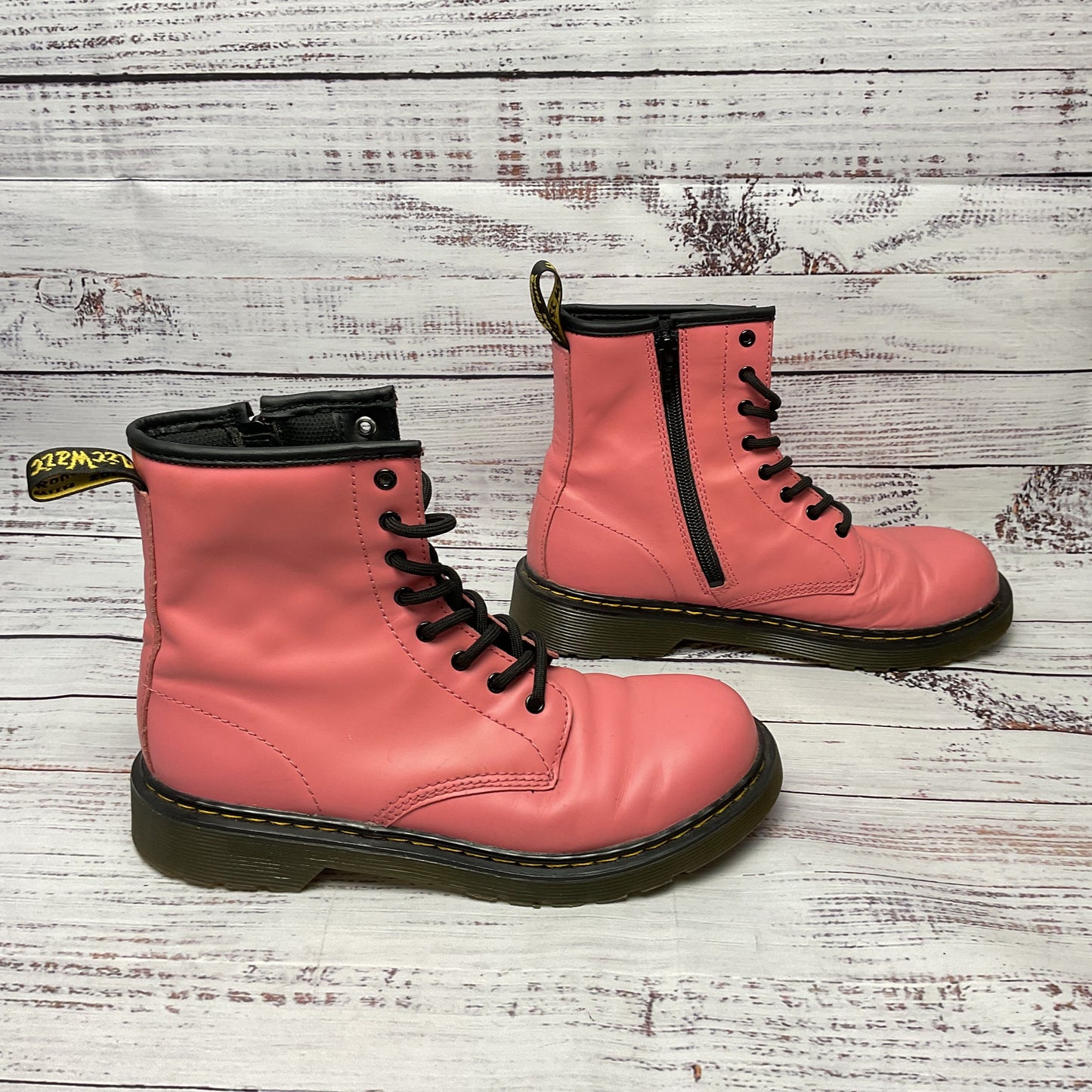 Dr. Martens 1460Y Pink Patent Leather Side Zip Combat Boot Size 6L 5M