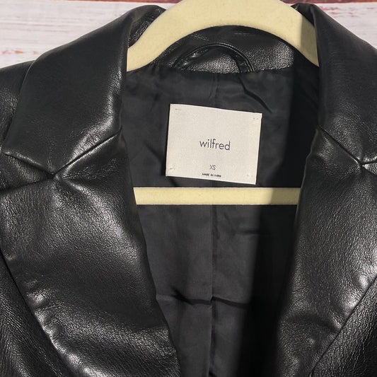 Aritzia Wilfred Black Vegan Faux Leather 2 Button Blazer Jacket - Size XS