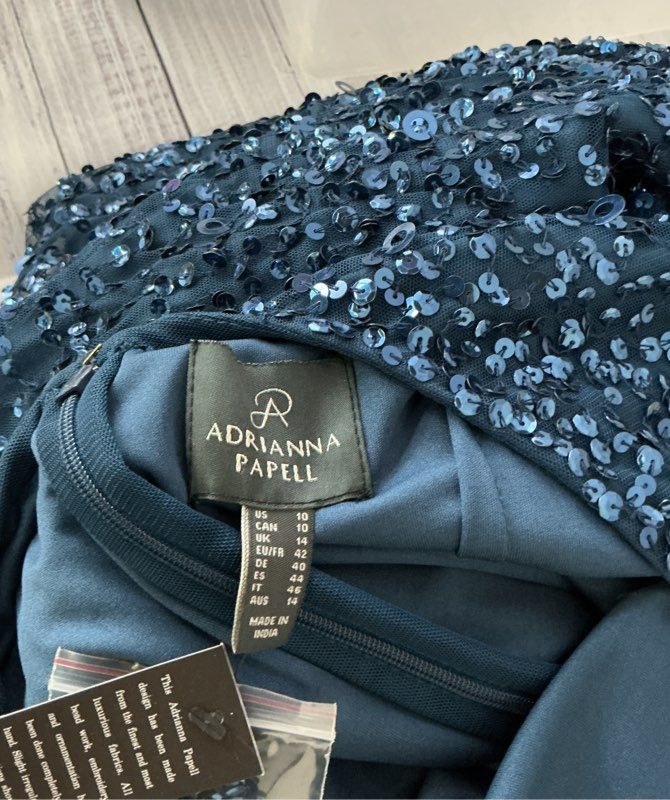NWT Women's Adrianna Papell Blue Sequined Dress Size 10 Retail $329