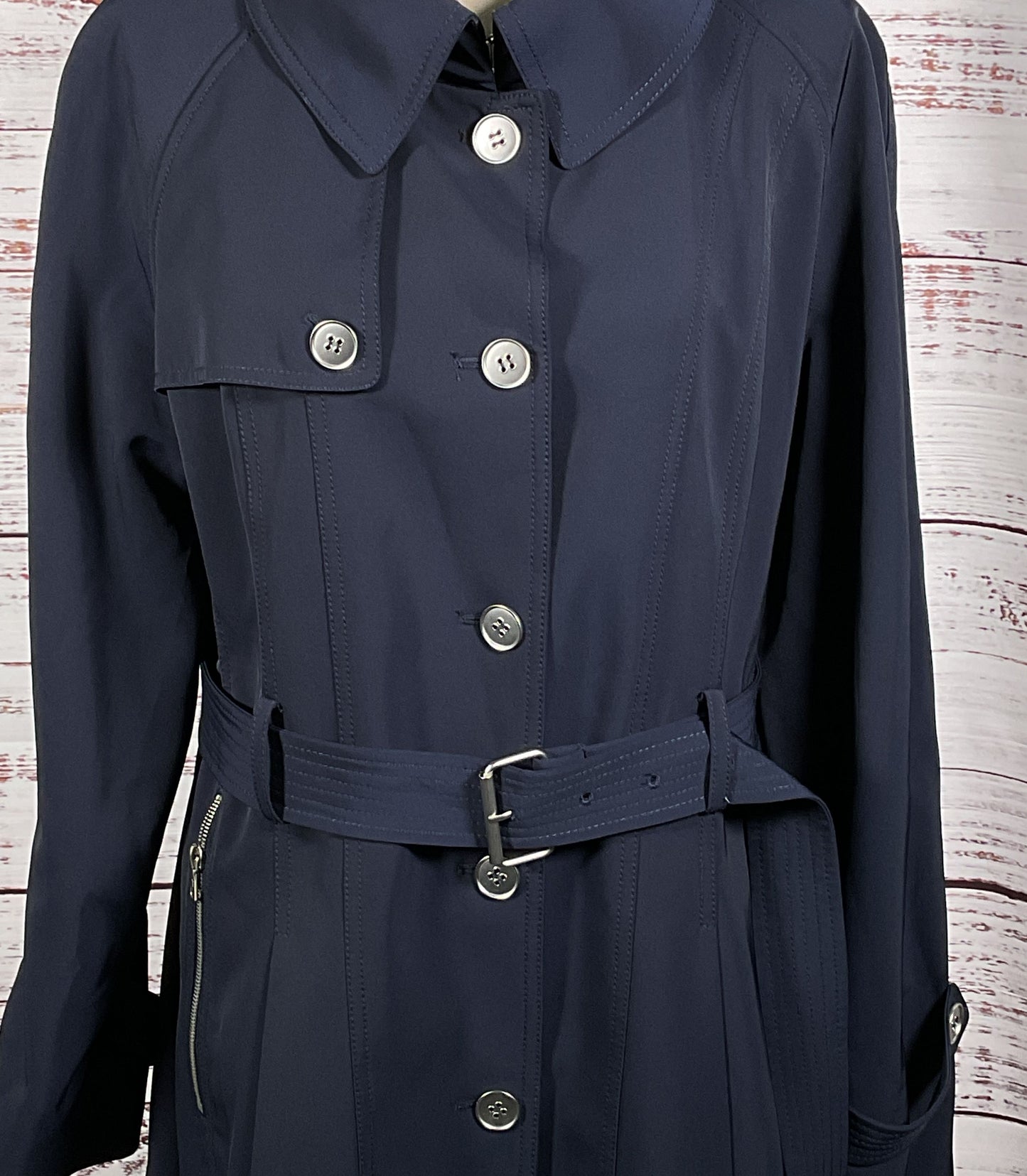 Trina Turk Button Down Trench Coat Navy Blue