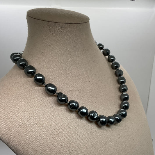 VTG. CAROLEE Sterling Silver Gray Faux Baroque Pearl Beaded Necklace- 17"