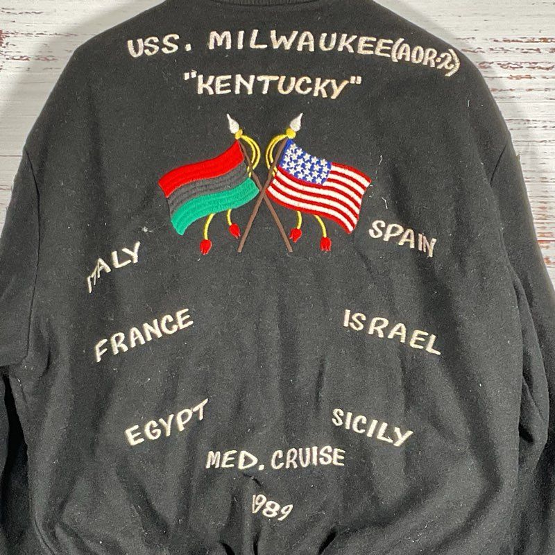 VTG. Military Navy Cruise Deployment Patches Letterman Jacket- SEE MEASUREMENTS