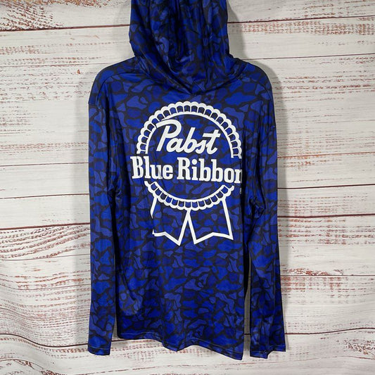 Pabst Blue Ribbon Blue Camo Hooded Shirt - Size L