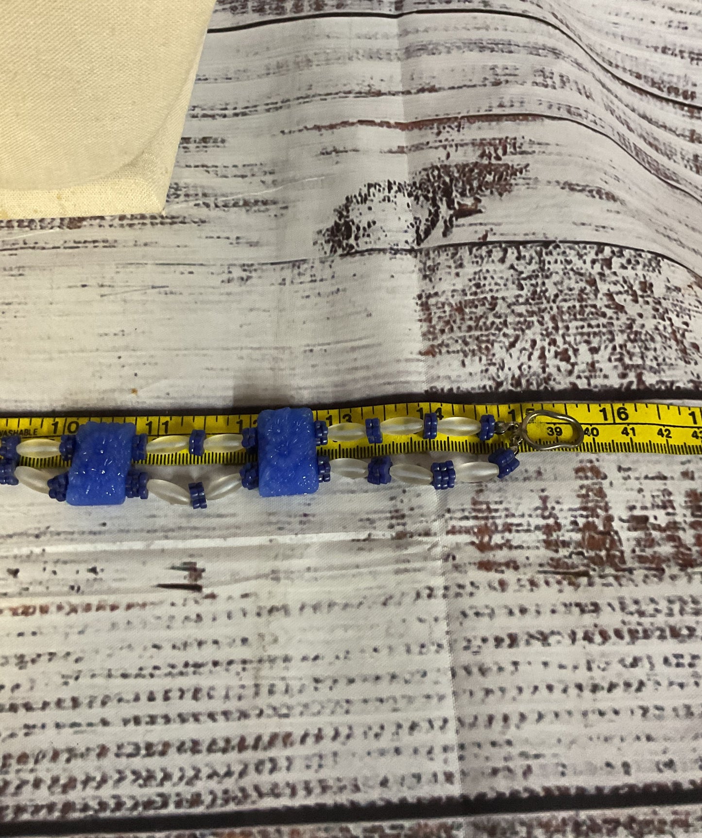 Carved Blue Glass Beaded Necklace Silver Clasp