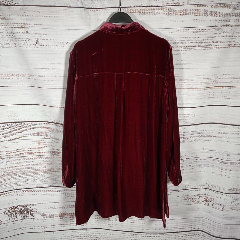 NWT Eileen Fisher Hibiscus Velvet Maroon Button Up Shirt MSRP $288 - Size M