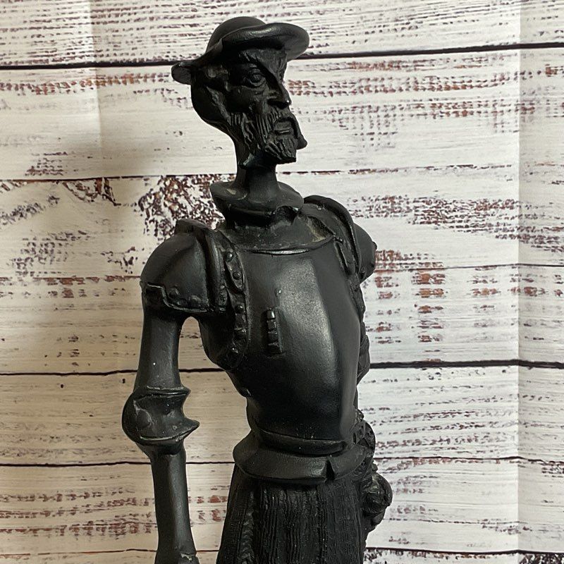 VTG. 18" Black Resin? Don Quijote Figural Sculpture- MISSING STICK