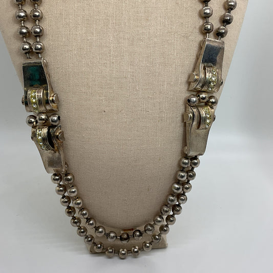 VTG IKUO ICHIMORI Paris Silver Plate Beaded & Rhinestone Statement Necklace- 31"