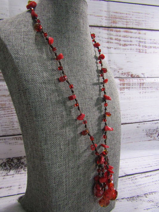 Artisan Handcrafted Murano Glass Red Coral Tied Necklace