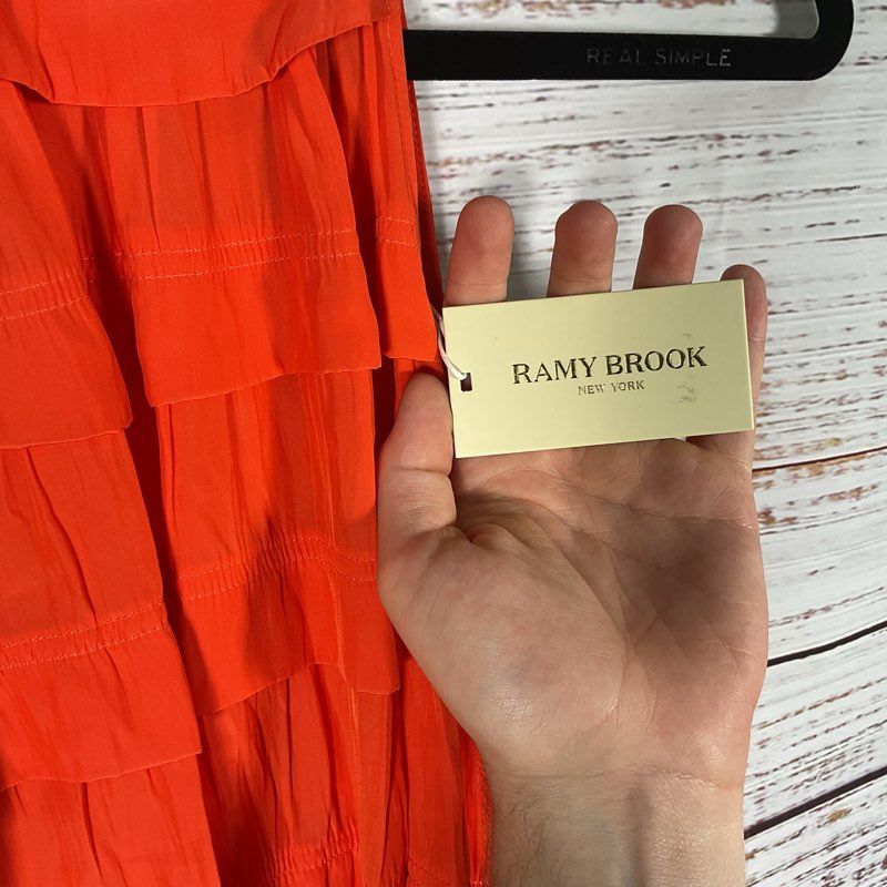 NWT Ramy Brook Bright Lily Orange Women's Tiered Halter Tank Top sz S MSRP $295