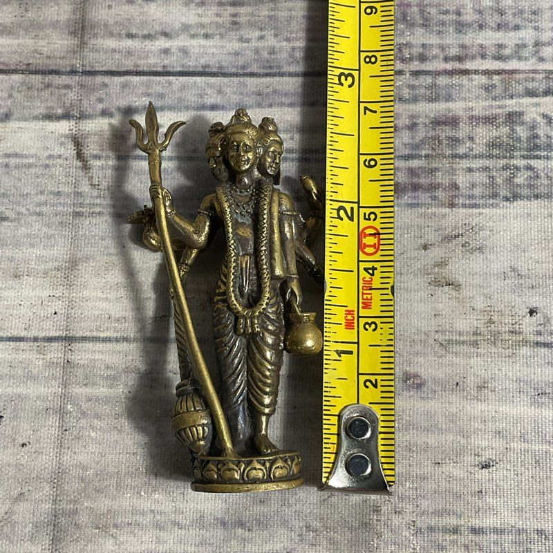 Vintage Bronze Lord Dattatreya 1.5" Hindu Mini Idol