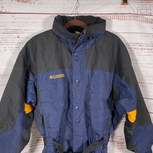 Columbia Blue/Black/Yellow Retro Belted Ski Snow Jumpsuit - Size M
