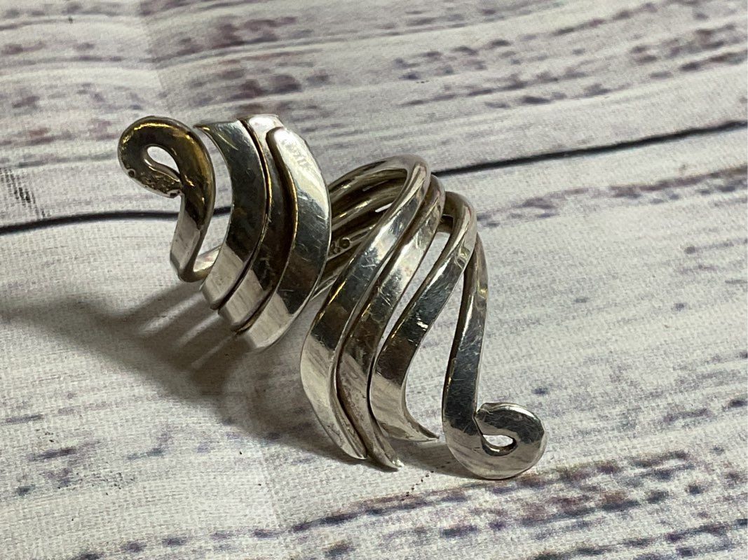 VTG. Mid Century Modernist Sterling Silver Swirl Statement SZ 7.25 Ring- 10.84g