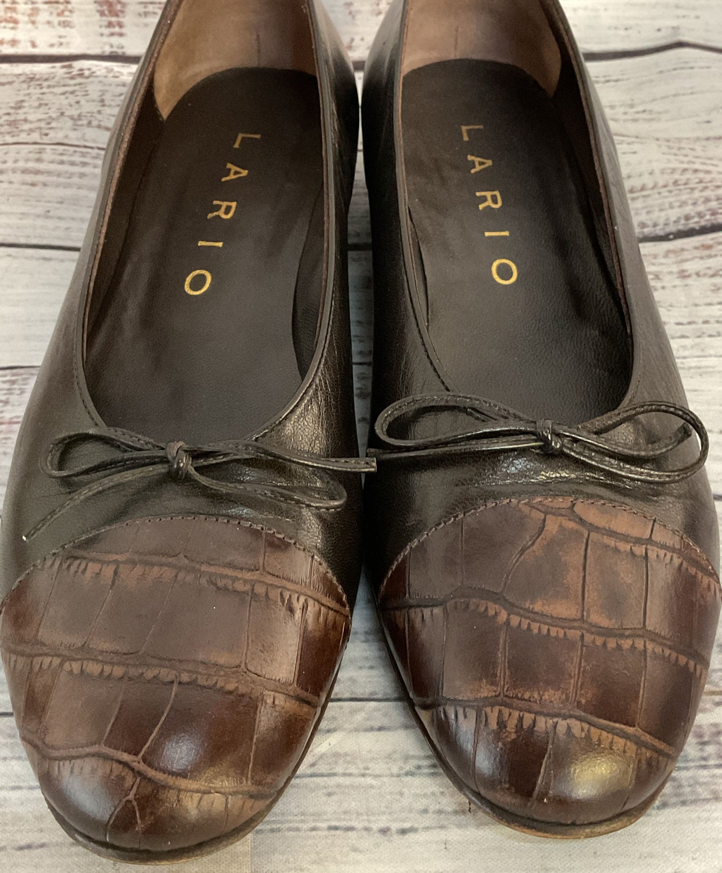 Lazio Leather Croc Embossed Ballet Flats Dark Brown 7.5