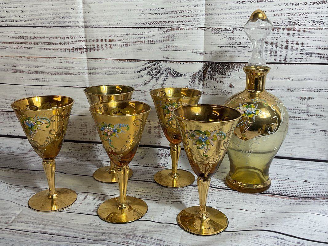 VTG. SET 6 Murano Cordial Wine Glasses & Decanter