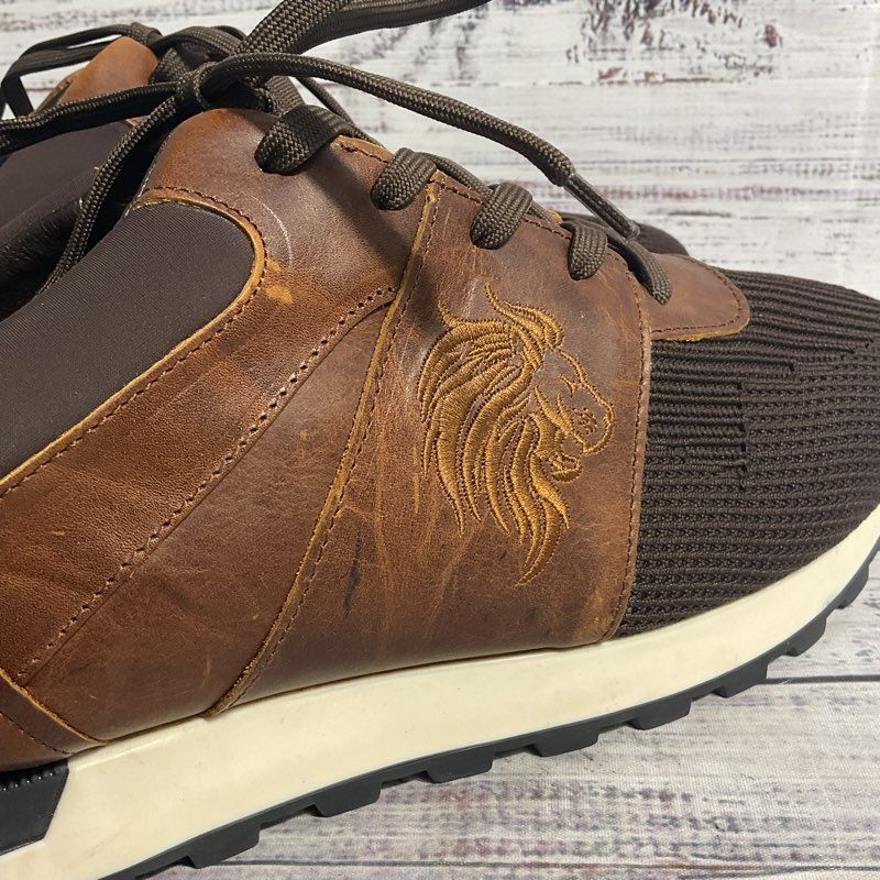 Bruno Magli Lugo Brown Embroidered Lion Leather/Mesh Sneaker Casual Shoe Men 13