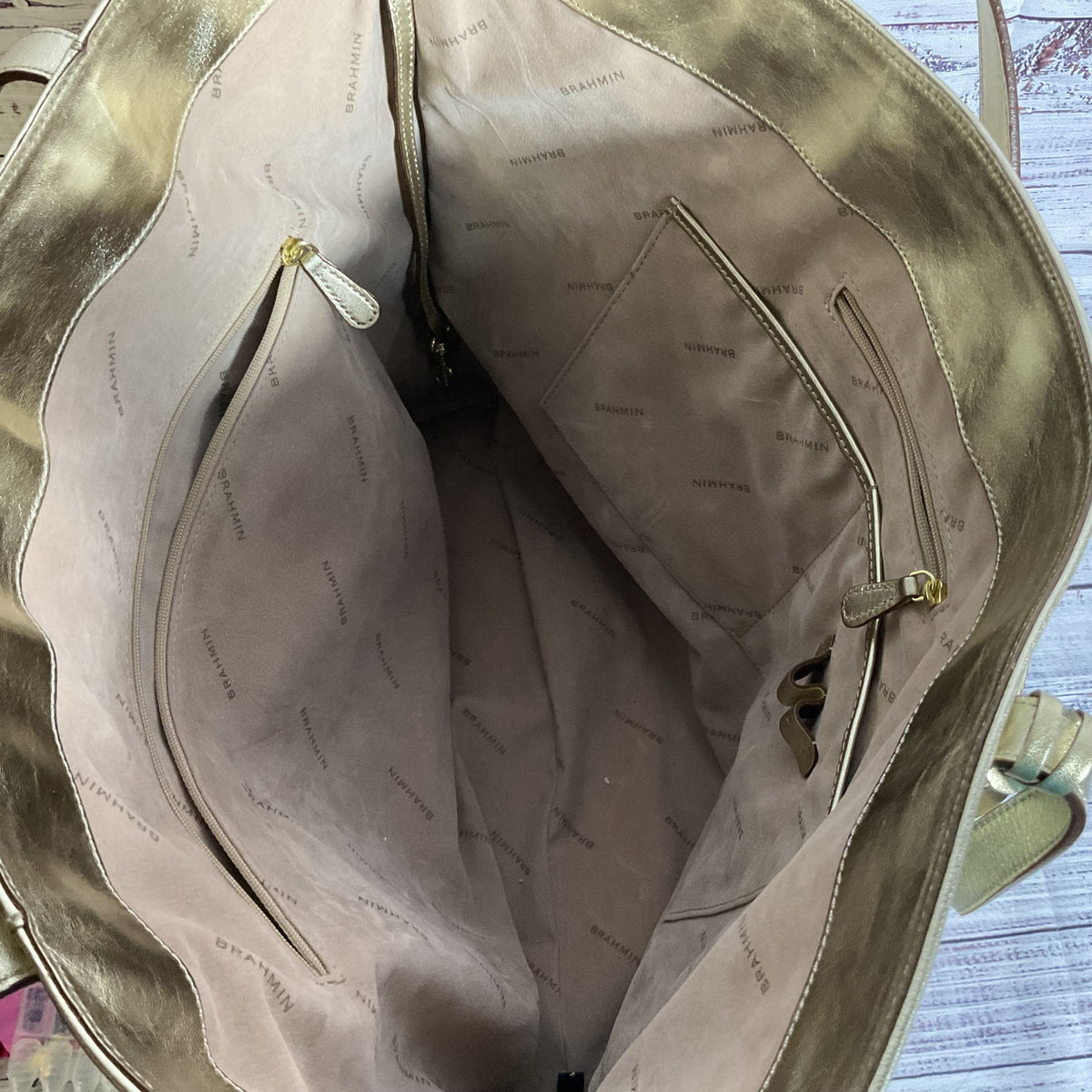 BRAHMIN Women's Metallic Gold Leather Tote Bag