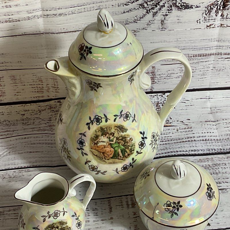 VTG. KAHLA Madonna Iridescent Tea Set (Teapot, Creamer, Sugar Bowl)