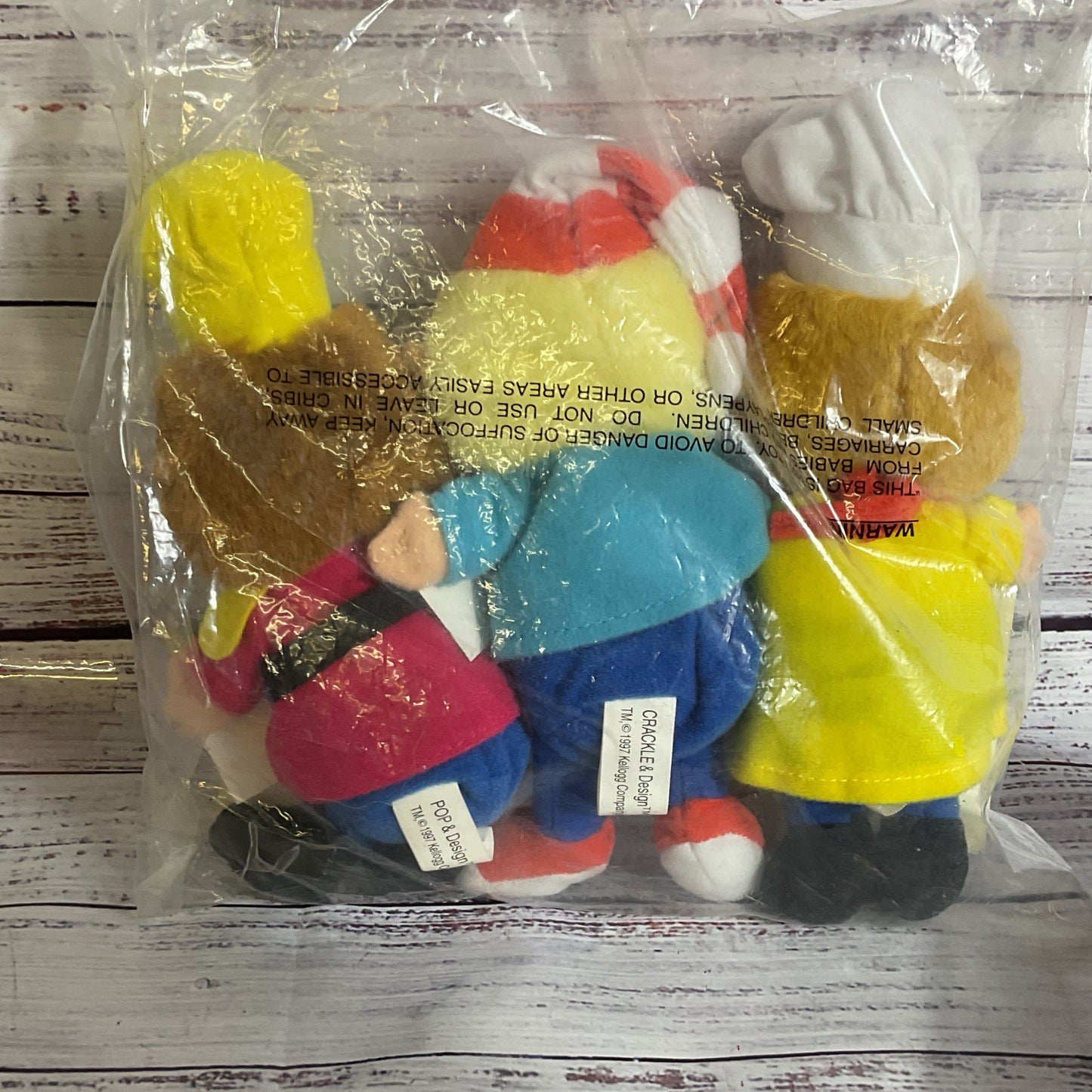 NEW VTG. Set of 3 Crackle & Design Kelloggs Collectible Plush Toys- 7"