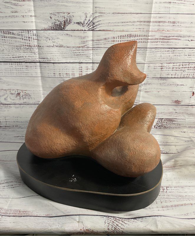Vintage Stoneware Art Sculpture Abstract Rock Formation on Rotating Base