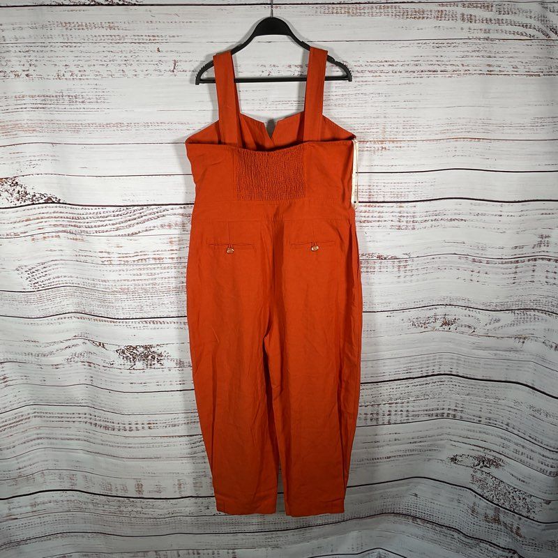 NWT Farm Rio Deep Orange Denim Button Up Dungaree Overall Jumpsuit Size XL