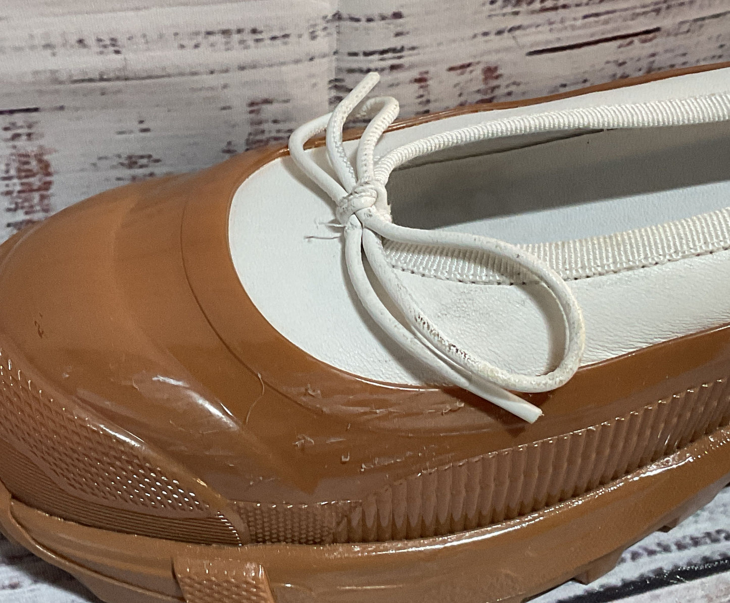 Burberry Leather Linford Rubber Platform Ballet Flats White 8.5