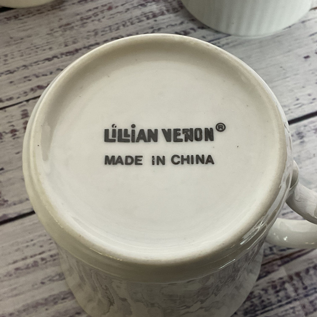 Set of 4 VTG. LILIAN VERNON White Vertical Ribbed Coffee Mugs