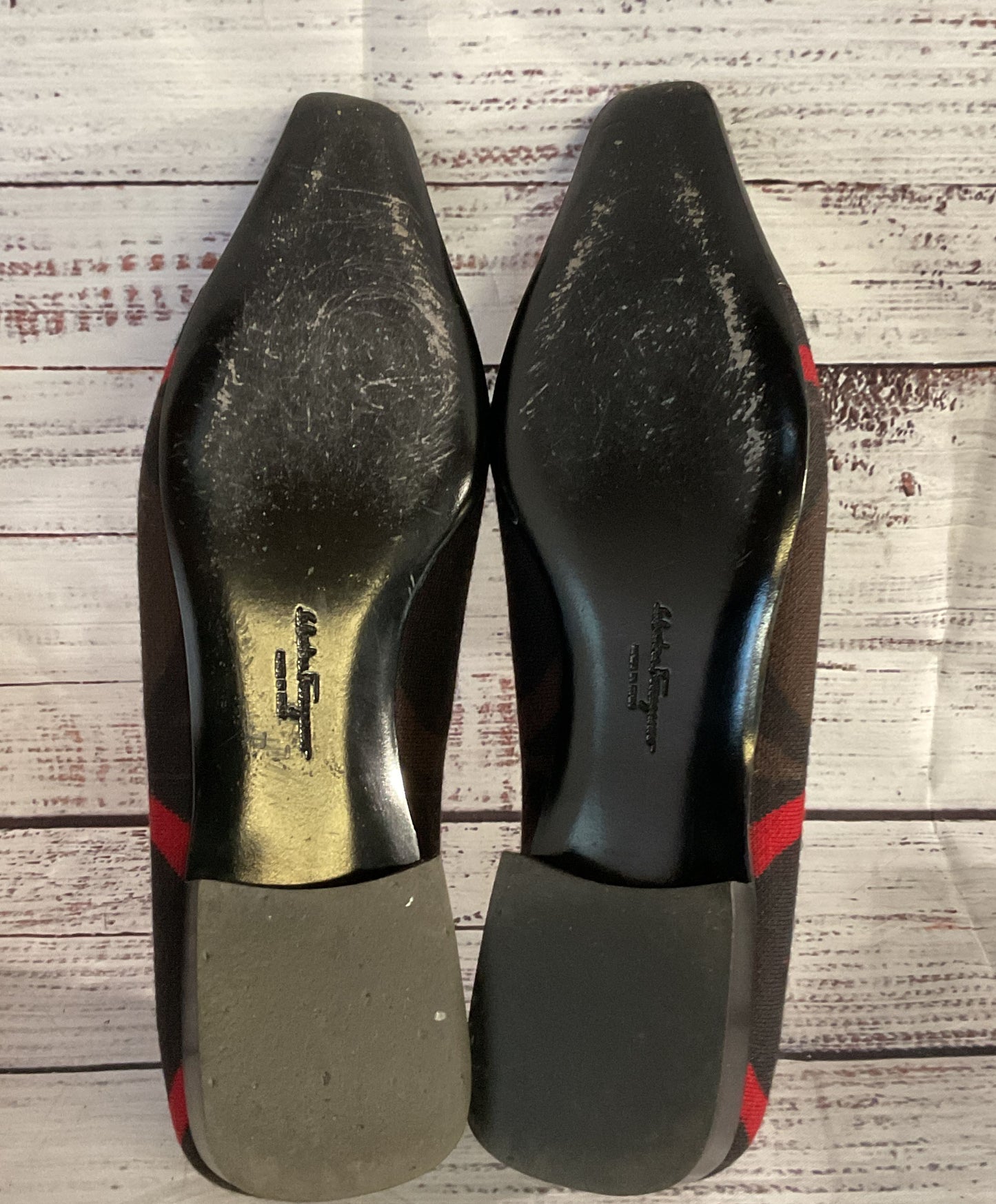 Salvatore Ferragamo Square Toe Logo Pattern Pump Heels Multicolor 8