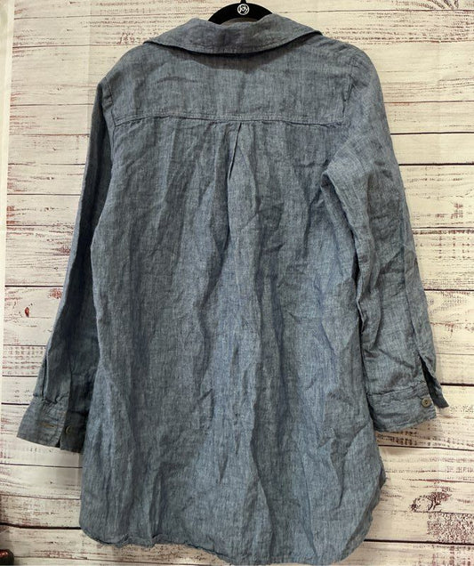 Women's Flax Blue Linen Button Down Blouse Size S Retail $115