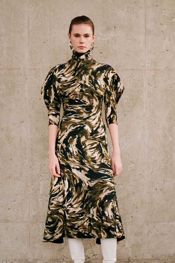 Proenza Schouler PF20 Black/Tan Abstract Swirl 3/4 Sleeve Midi Dress - Size 9