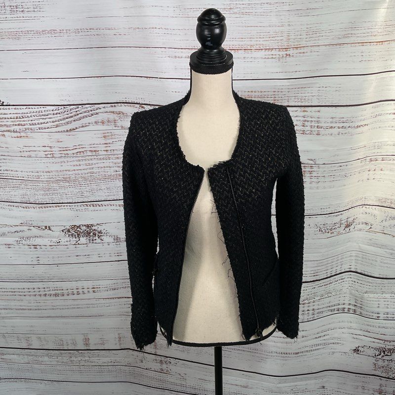 Iro Julianna Black and Gold Zip Up Cardigan Sweater Jacket - Size 2