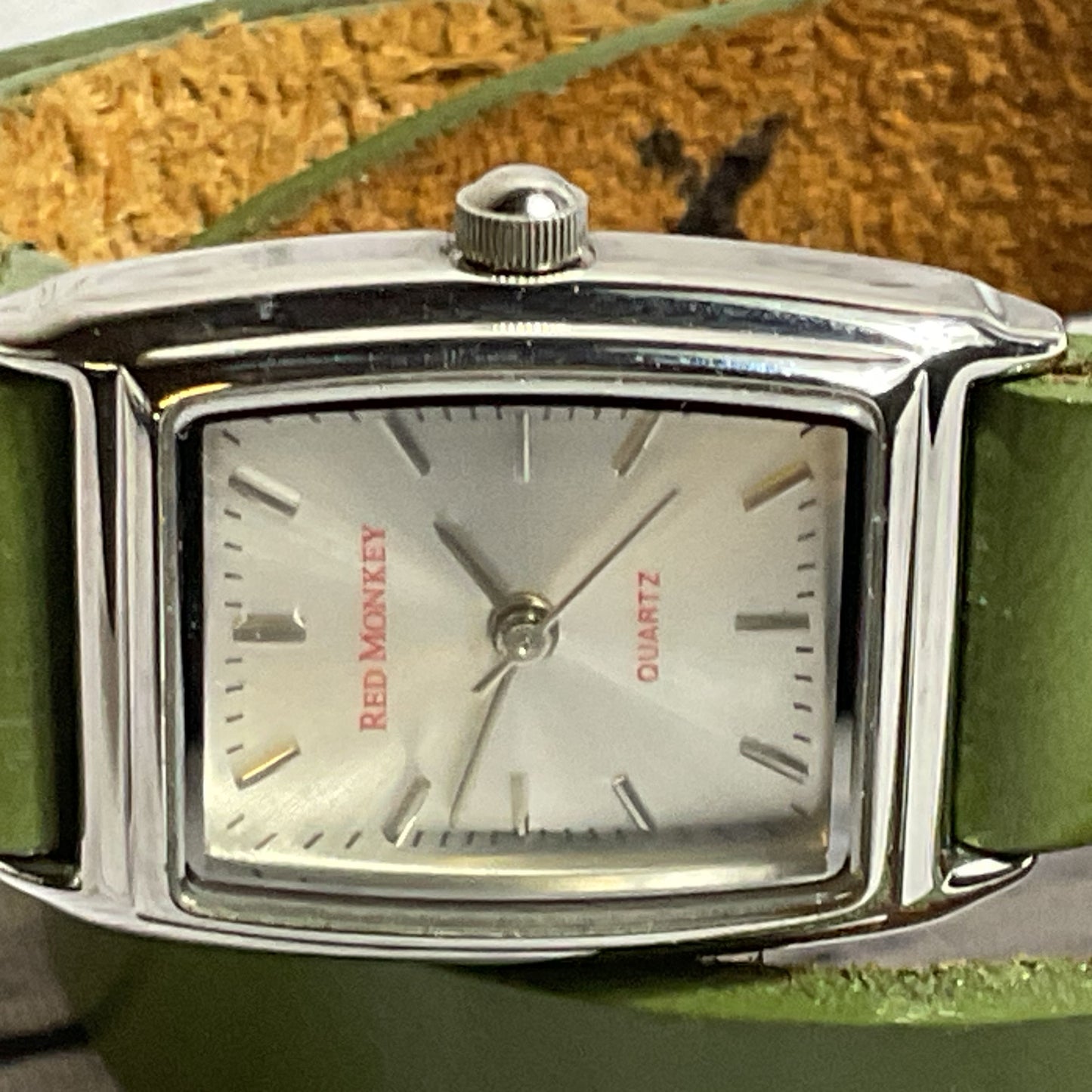RED MONKEY Designs Women's Green Leather Wrap Around Band Watch- NEEDS BATTERY