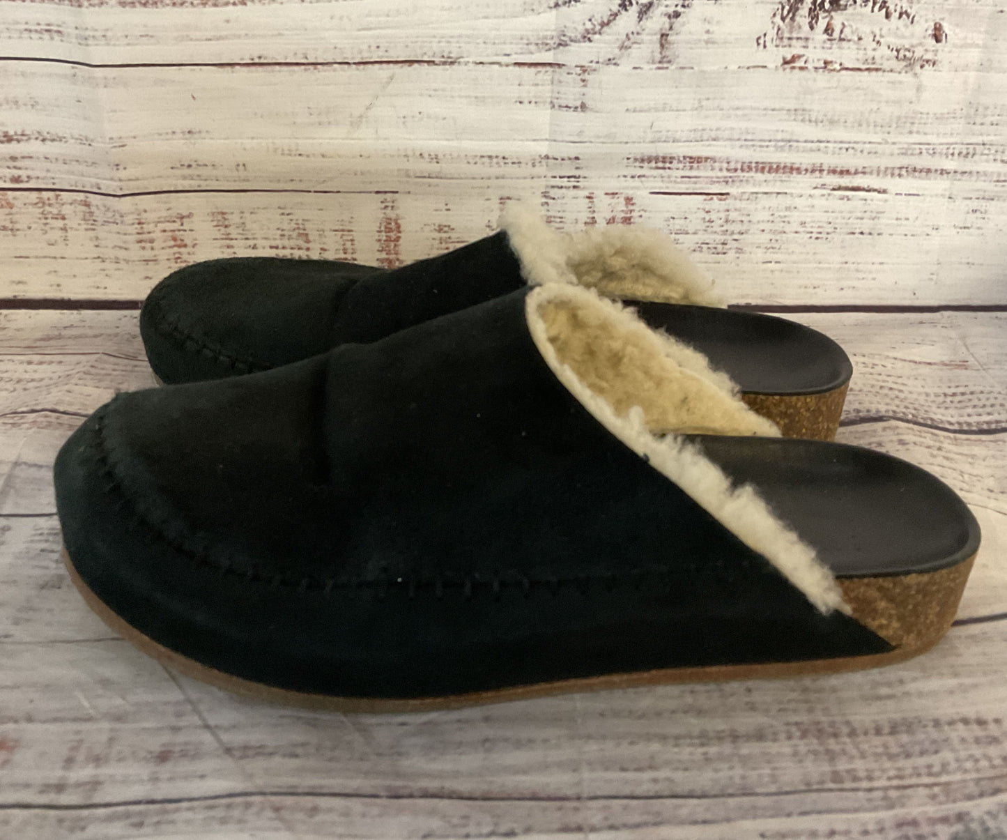 Jenni Kayne Suede Leather Shearling Lined Mules Black 6.5