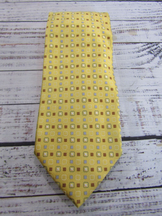 Ermenegildo Zegna Men's Yellow Square Print Silk Tie Made in Italy