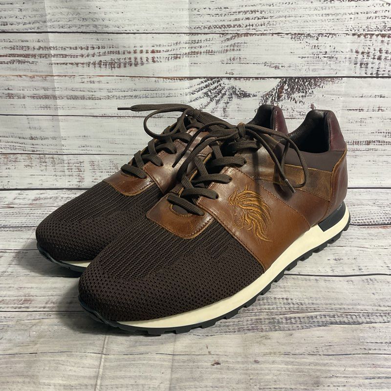 Bruno Magli Lugo Brown Embroidered Lion Leather/Mesh Sneaker Casual Shoe Men 13