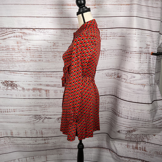 Diane Von Furstenberg Silk Cotton Red Button Up Shirt Wrap Dress - Size XXS