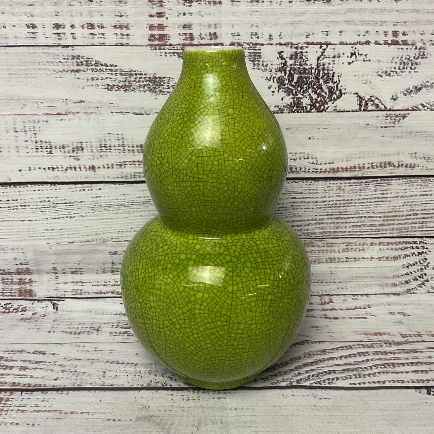 Chinese Green Crackle Double Gourd Ceramic Vase 9"