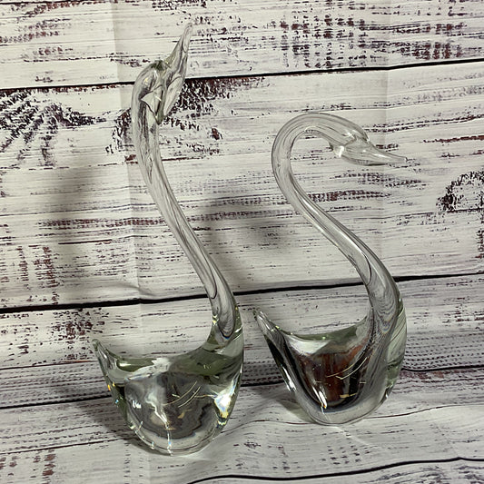 VTG. Murano?? Swan Glass Figurines- 7.5" & 9.25"