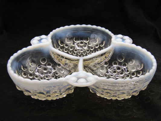 Vintage Handcrafted Opalescent Moonstone Hobnail Glass Candy Dish