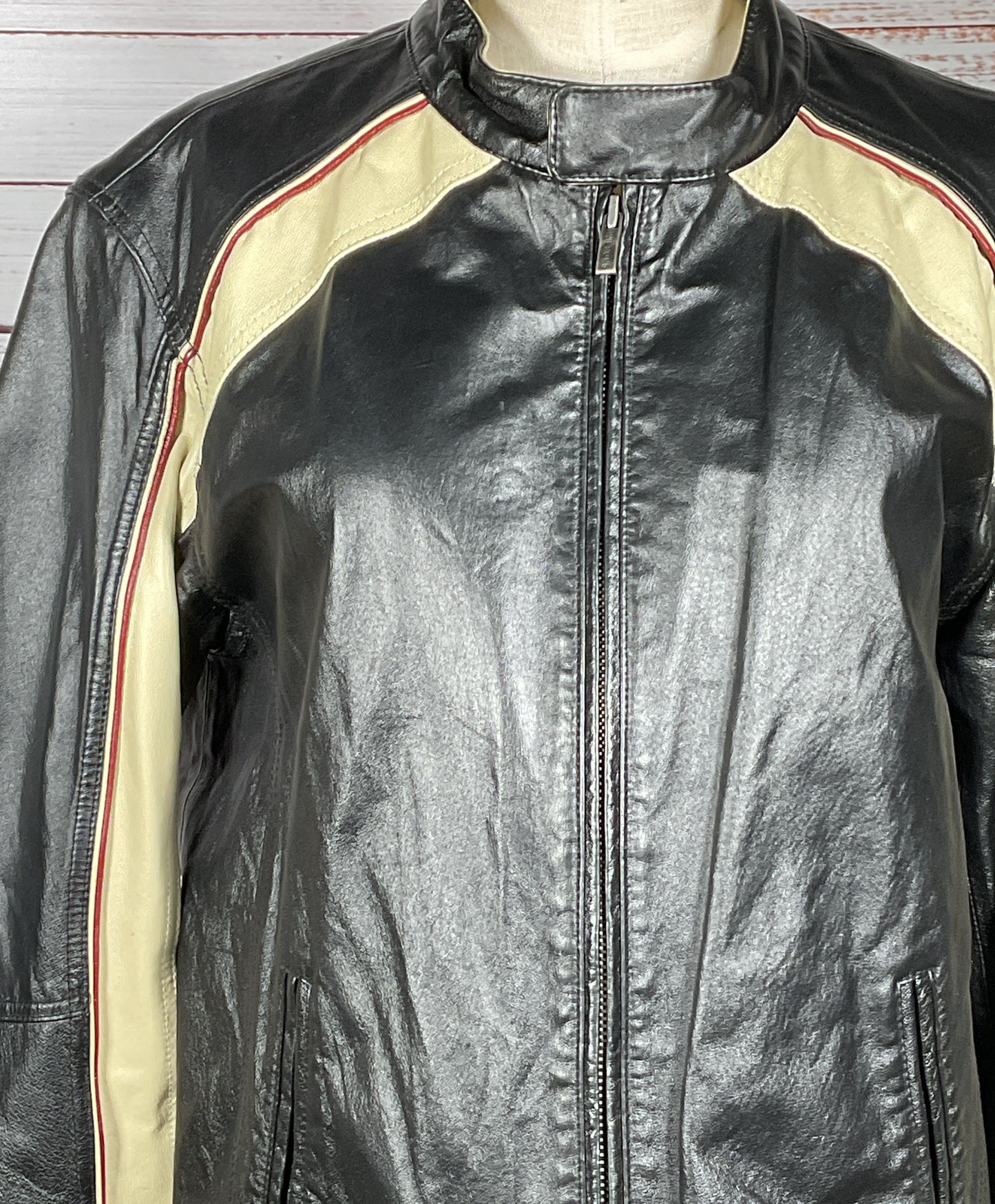 Wilsons Leather Vintage Cafe Racer Motorcycle Jacket Black L