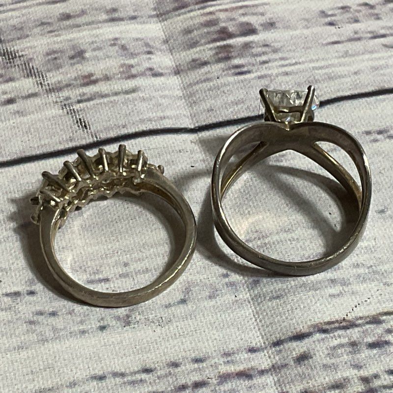 Set of 2 Sterling Silver & Rhinestone SZ 6.75 Rings- 7.97g