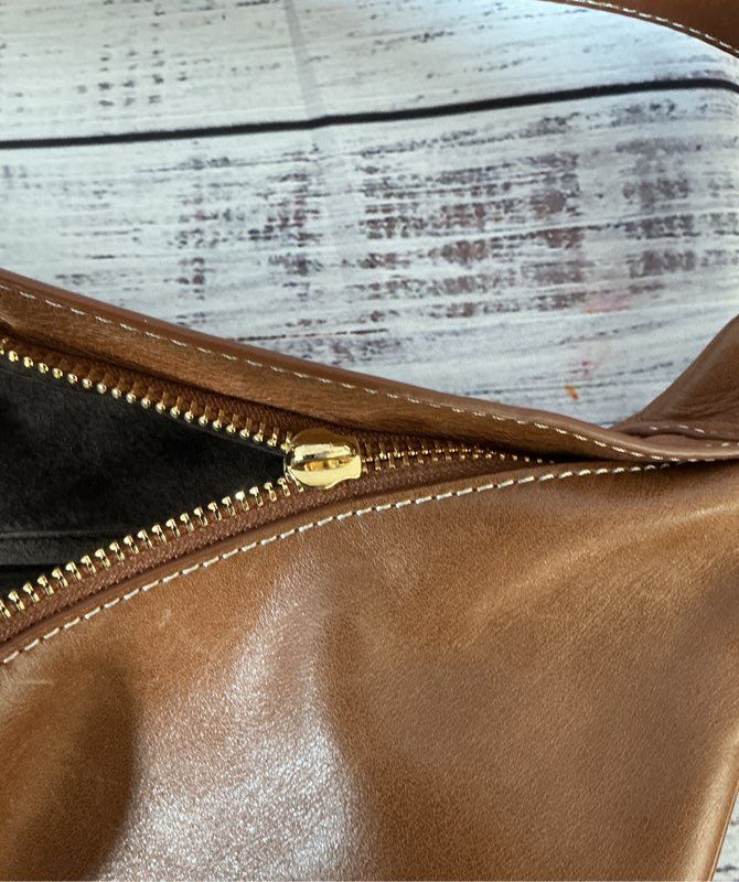 Women's Staud Moon Shape Brown Leather Shoulder Handbag AS IS