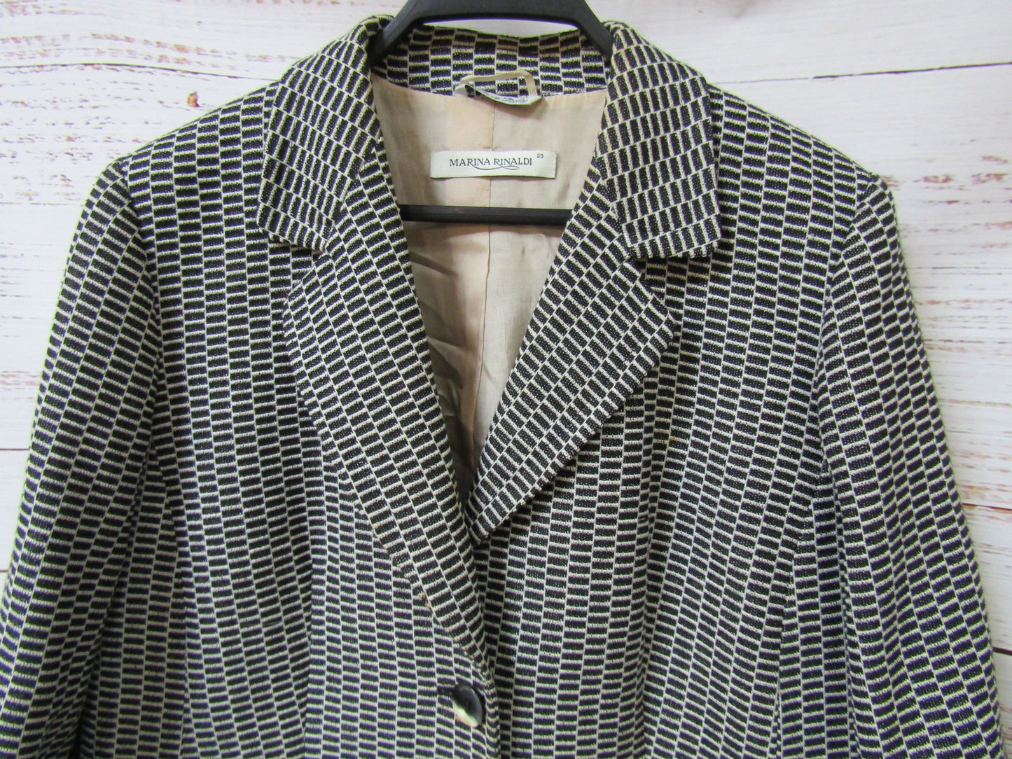 Marina Rinaldi Women's Black & White Cotton Blend Blazer Jacket Made in Italy