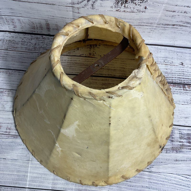 VTG. Handmade Cowhide Rawhide Rustic Lamp Shade 14" X 9"