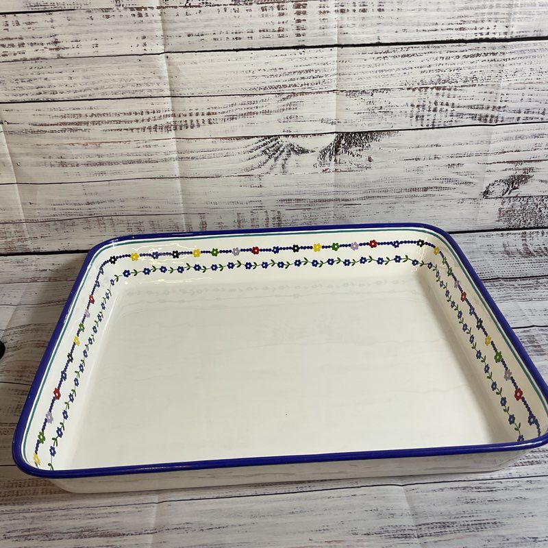THE LAST LINE Large Rectangle Serving Tray Multi Floral Enamel- 15.25" X 18"